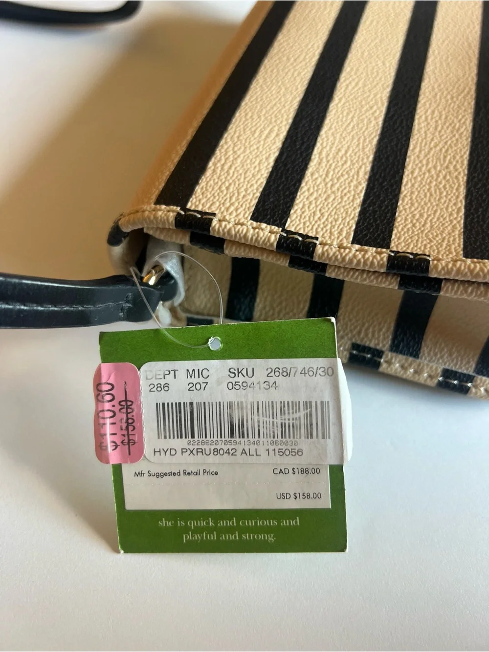 Kate Spade Black and Cream Striped Crossbody Bag